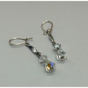 VTG 925 Sterling Silver and Faceted Clear Crystal Womens Dangle Drop Earrings